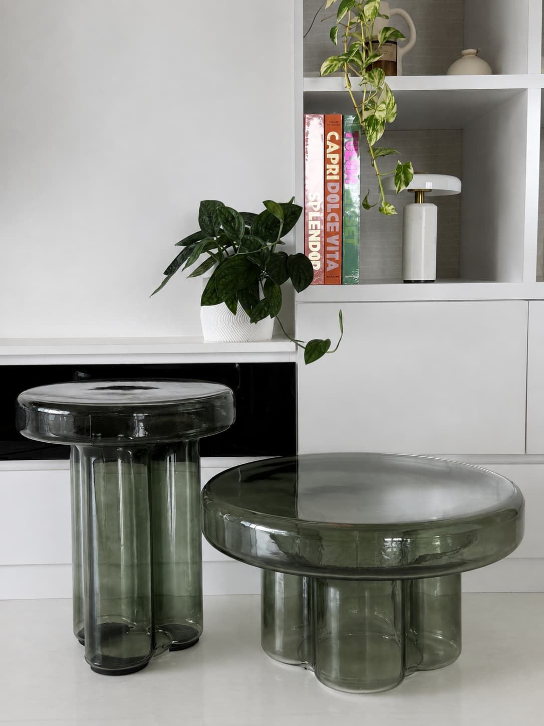 moss glass side table