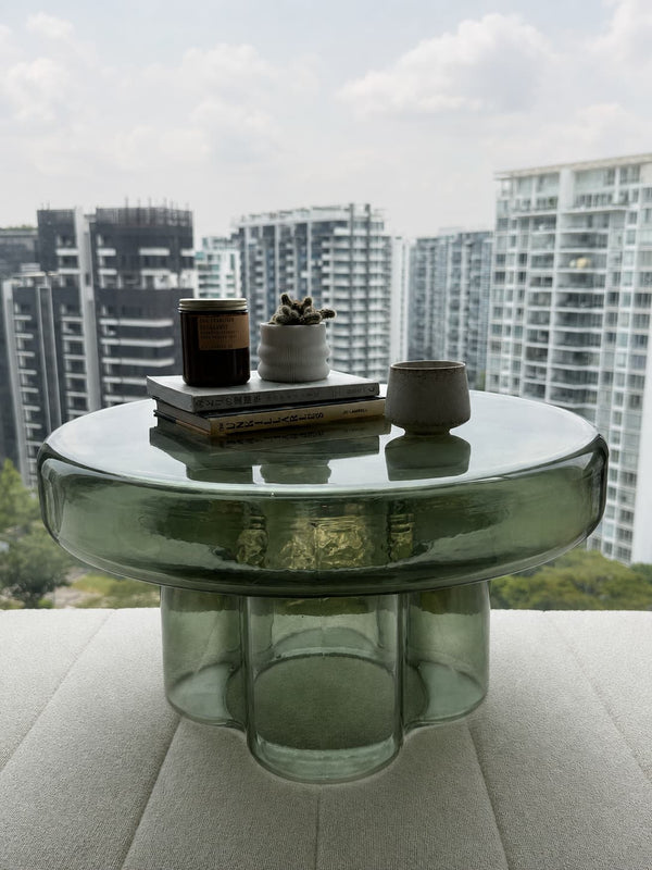 moss glass coffee table