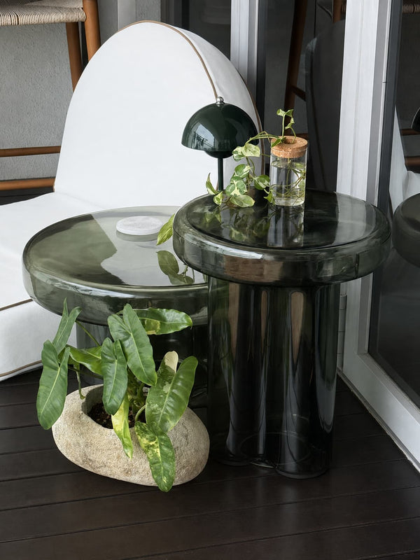 moss glass coffee table