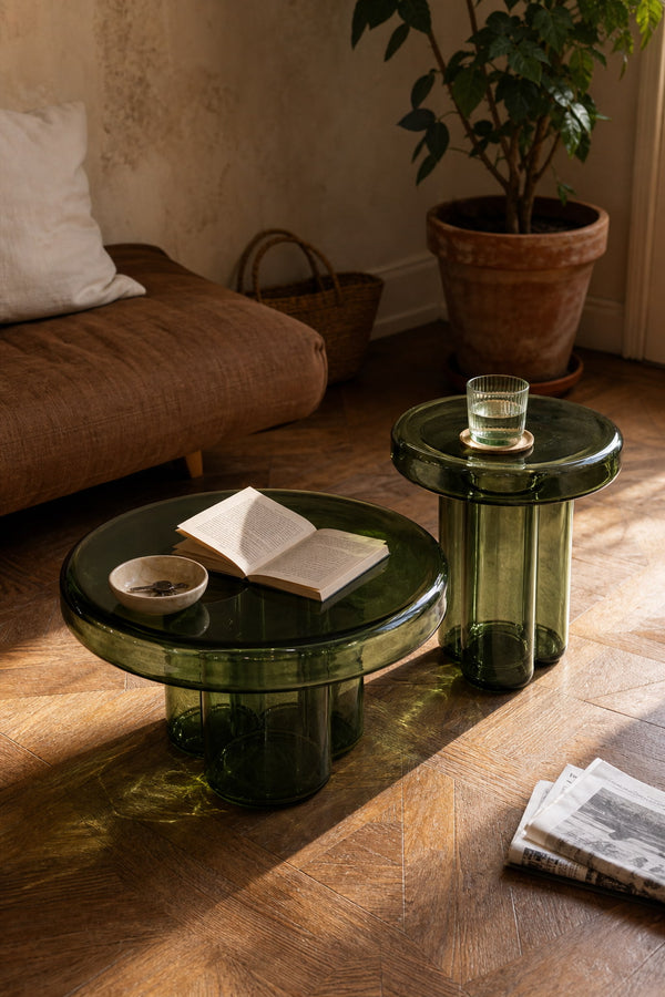 moss glass coffee table